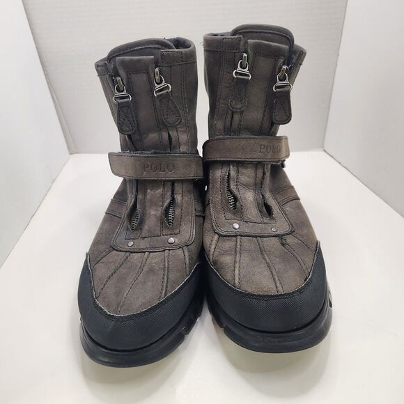 Polo Ralph Lauren Conquest Hi III Brown Leather Duck Boots Zip Strap Men’s 12D main image 10